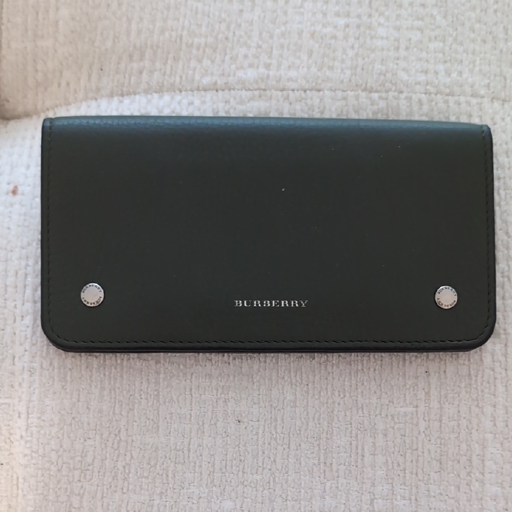 Burberry Black Leather Clutch with Silver Accents